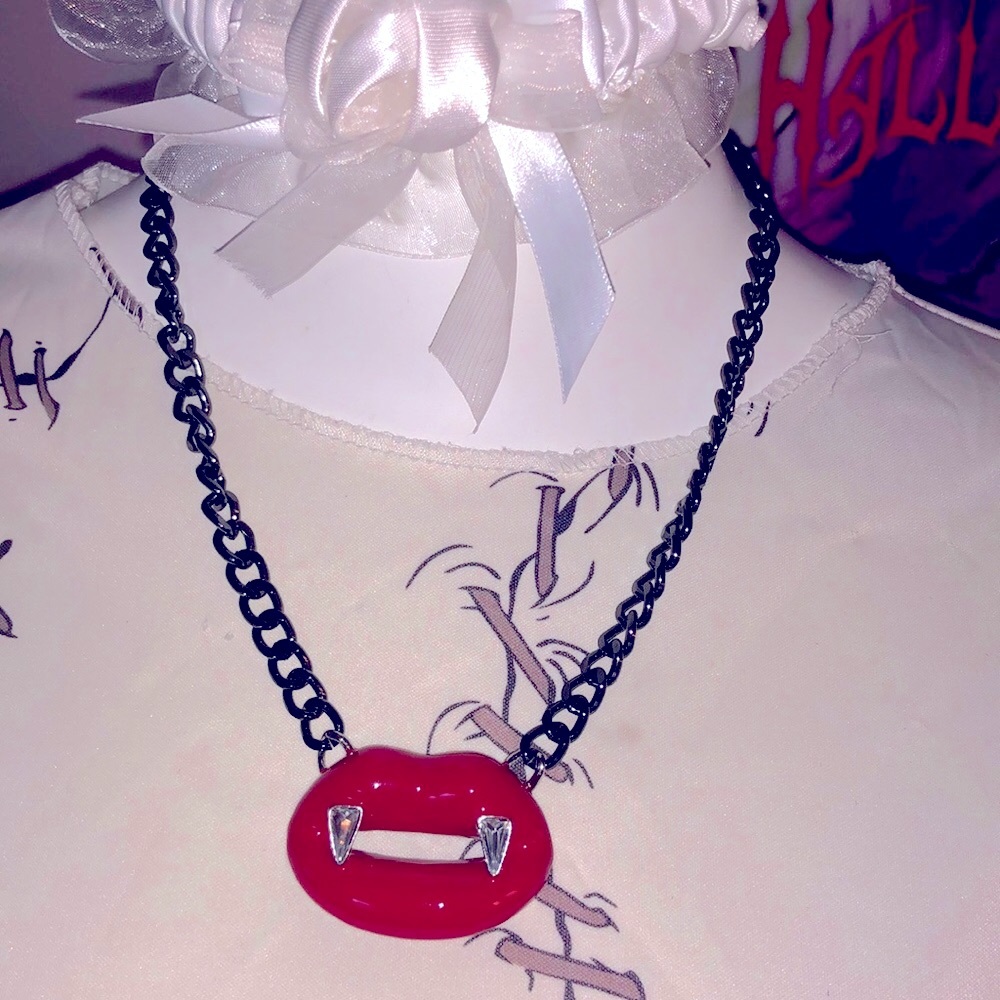 Betsey Johnson lips vampire necklaces